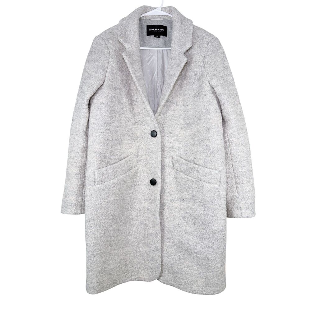 Marc New York Women 10‎ Boucle Wool Blend Coat Heather Grey Notch Lapel Warm